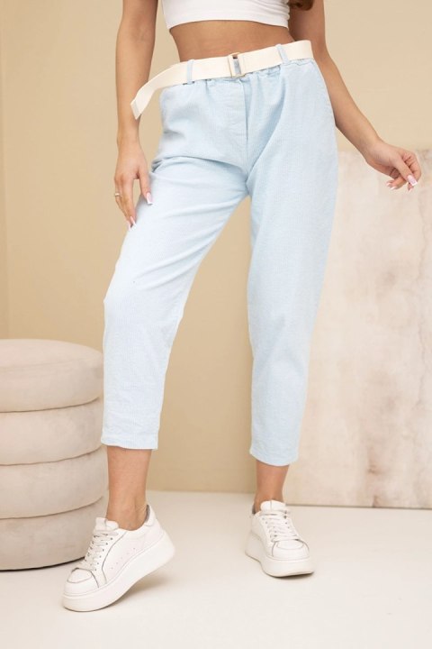 Spodnie damskie sztruksowe z paskiem niebieskie