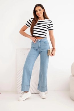 Spodnie damskie z szeroką nogawką i wysokim stanem jeansowe
