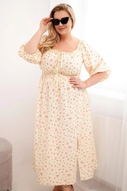 Sukienka damska Plus Size z dekoltem na troczki i elastyczną talią żółta