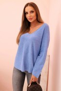 Sweter damska z wiskozą z dekoltem w serek błękitny