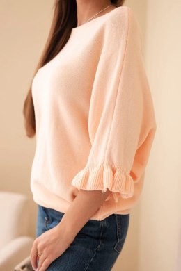 Sweter damski typu nietoperz z okrągłym dekoltem łososiowy