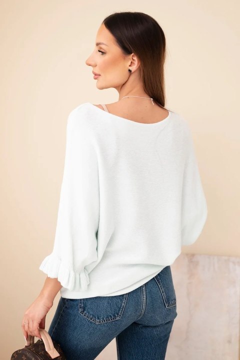 Sweter damski typu nietoperz z okrągłym dekoltem miętowy