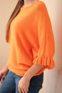 Sweter damski typu nietoperz z okrągłym dekoltem pomarańczowy