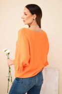 Sweter damski typu nietoperz z okrągłym dekoltem pomarańczowy