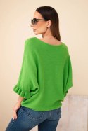 Sweter damski typu nietoperz z okrągłym dekoltem zielony