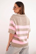 Sweter damski w paski z kołnierzem i krótkim rękawem fango