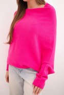 Sweter damski wiskozowy asymetryczny typu nietoperz fuksja