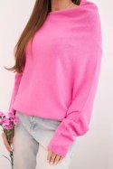 Sweter damski wiskozowy asymetryczny typu nietoperz jasno różowy