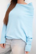 Sweter damski wiskozowy asymetryczny typu nietoperz niebieski