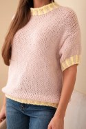 Sweter damski z krótkim rękawem i kontrastowym ściągaczem ciemno pudrowy róż