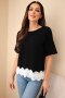 Sweter damski z krótkim rękawem i koronką czarny
