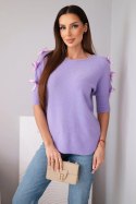 Sweter damski z krótkim rękawem i ozdobnymi kokardkami fioletowy