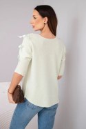 Sweter damski z krótkim rękawem i ozdobnymi kokardkami miętowy