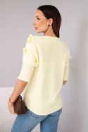 Sweter damski z krótkim rękawem i ozdobnymi kokardkami żółty