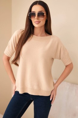 Sweter damski z wiskozy z krótkim rękawem jasno camelowy
