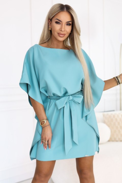 287-40 SOFIA Sukienka motyl z wiązaniem w pasie - pastelowy turkus