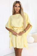 287-41 SOFIA Sukienka motyl z wiązaniem w pasie - pastelowy cytrynowy