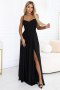646-4 Długa sukienka wieczorowa na ramiączkach z rozcięciem na nodze - czarna