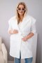 Kamizelka damska Plus Size pikowana z paskiem i kołnierzem biała