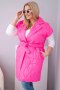 Kamizelka damska Plus Size pikowana z paskiem i kołnierzem różowy neon