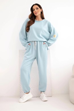Komplet damski masełkowy z luźną bluzą i spodniami z napisem LOVE ciemno miętowy