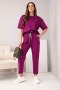 Komplet damski wiskozowy masełko z krótkim rękawem i spodniami z podwijaną nogawką ciemny fioletowy