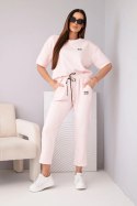 Komplet damski wiskozowy masełko z krótkim rękawem i spodniami z podwijaną nogawką cukierkowy róż