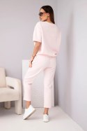 Komplet damski wiskozowy masełko z krótkim rękawem i spodniami z podwijaną nogawką cukierkowy róż