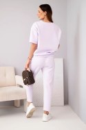 Komplet damski wiskozowy masełko z krótkim rękawem i spodniami z podwijaną nogawką jasny fioletowy
