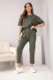 Komplet damski wiskozowy masełko z krótkim rękawem i spodniami z podwijaną nogawką khaki