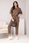 Komplet damski wiskozowy masełko z krótkim rękawem i spodniami z podwijaną nogawką mocca