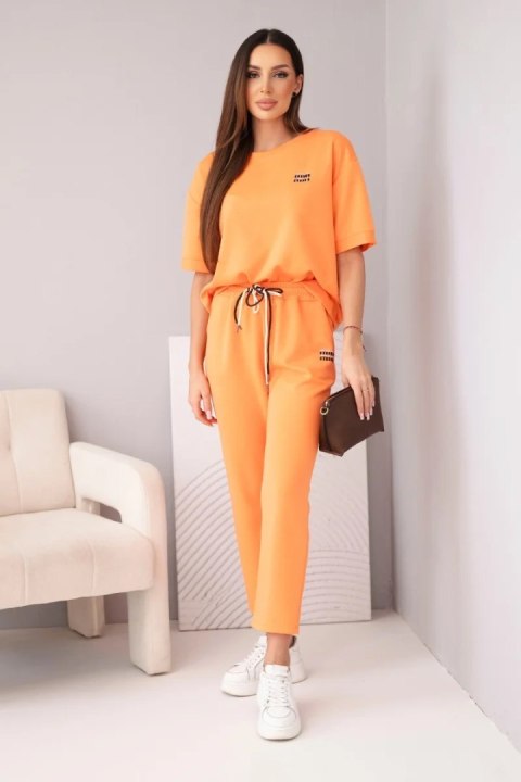 Komplet damski wiskozowy masełko z krótkim rękawem i spodniami z podwijaną nogawką pomarańczowy