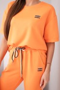 Komplet damski wiskozowy masełko z krótkim rękawem i spodniami z podwijaną nogawką pomarańczowy