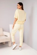 Komplet damski wiskozowy masełko z krótkim rękawem i spodniami z podwijaną nogawką żółty