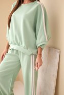 Komplet damski wiskozowy masełko z szeroką nogawką i luźną bluzą ciemny miętowy