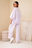 Komplet damski wiskozowy masełko z szeroką nogawką i luźną bluzą jasno fioletowy