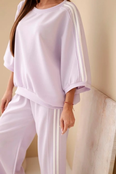 Komplet damski wiskozowy masełko z szeroką nogawką i luźną bluzą jasno fioletowy