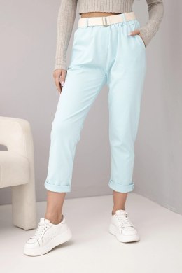 Spodnie damskie bawełniane z paskiem i podwijaną nogawką miętowe