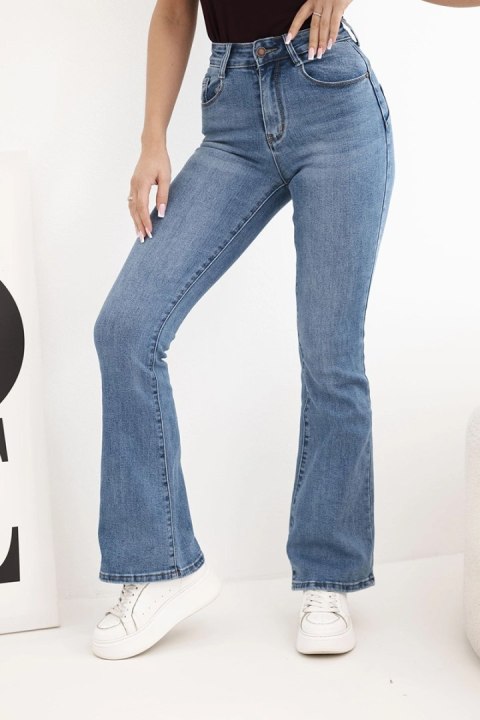 Spodnie damskie z rozszerzaną nogawką z wysokim stanem jeansowe