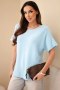 Sweter damski z krótkim rękawem o luźnym kroju błękitny