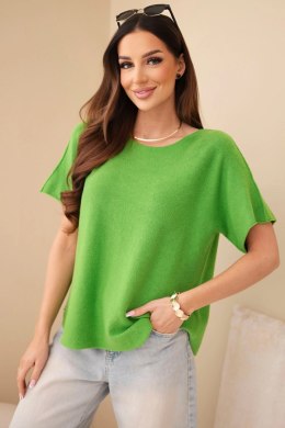 Sweter damski z krótkim rękawem o luźnym kroju jasno zielony