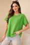 Sweter damski z krótkim rękawem o luźnym kroju jasno zielony