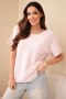 Sweter damski z krótkim rękawem o luźnym kroju pudrowy róż