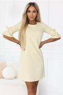 217-12 NEVA Kobieca trapezowa sukienka z wiązaniem na rękawkach - pastelowy żółty