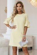 217-12 NEVA Kobieca trapezowa sukienka z wiązaniem na rękawkach - pastelowy żółty