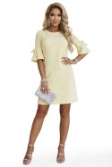217-12 NEVA Kobieca trapezowa sukienka z wiązaniem na rękawkach - pastelowy żółty