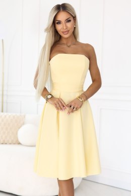 641-3 VIVIENNE gorsetowa rozkloszowana sukienka midi z paskiem - pastelowy żółty