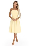 641-3 VIVIENNE gorsetowa rozkloszowana sukienka midi z paskiem - pastelowy żółty