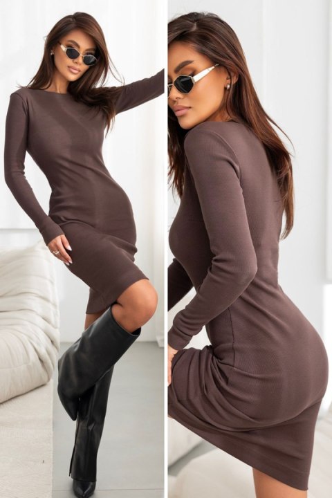 Czekoladowa elastyczna sukienka w prążek NOLIA
