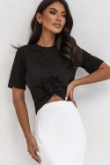 Czarny t-shirt Elvie z marszczeniem i różą